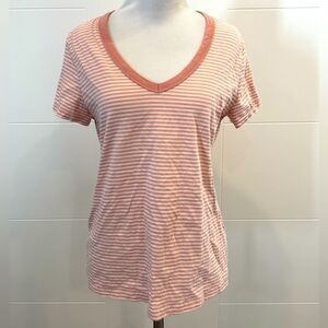 Blush and white striped v neck t shirt
